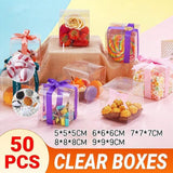 50 PVC Clear Transparent Macaron Square Cube Boxes For Wedding Favour Gift Candy - 70x70x70MM - Front View