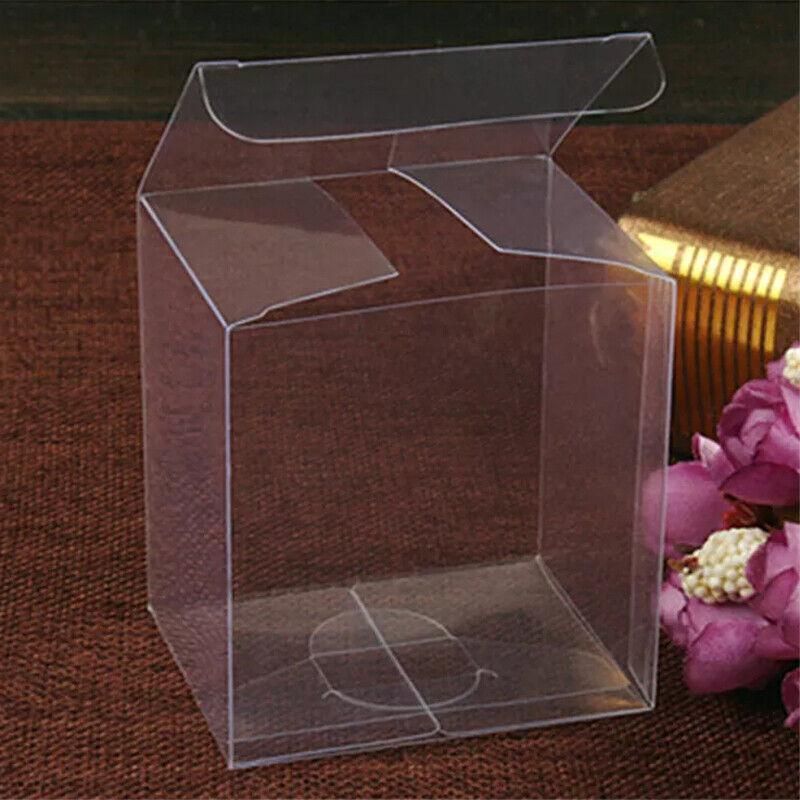 50 PVC Clear Transparent Macaron Square Cube Boxes For Wedding Favour Gift Candy - 90x90x90MM