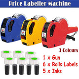 Tag Gun Labeller Kit With 6 Rolls Labels And 5 Inks Roller - Yellow