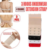 3 Hooks Underwear Extension Bra Buckle Bra Extender Hook Brassiere Strap - Black - Front View