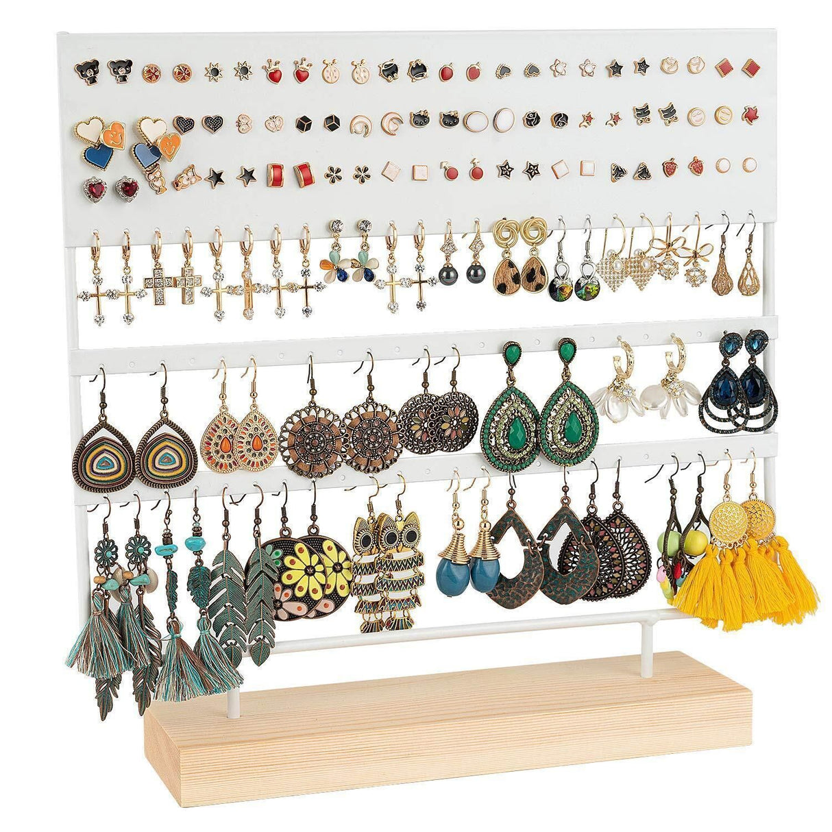 Earring Stand Display Rack 3-Tier Ear Stud Holder Jewelry Organizer 144 Holes - Black
