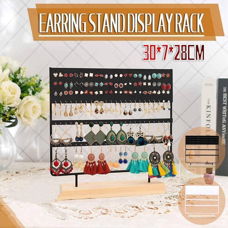 Earring Stand Display Rack 3-Tier Ear Stud Holder Jewelry Organizer 144 Holes - White