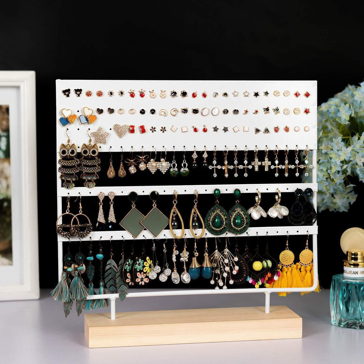 Earring Stand Display Rack 3-Tier Ear Stud Holder Jewelry Organizer 144 Holes - White