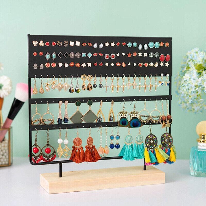 Earring Stand Display Rack 3-Tier Ear Stud Holder Jewelry Organizer 144 Holes - White