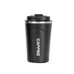 Insulated Coffee Mug Vacuum Travel Cup Thermal Stainless Steel Flask Reusable 380ML - Black