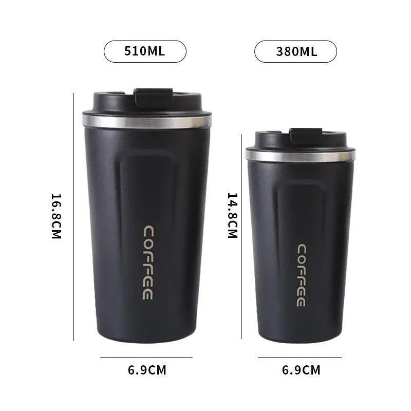 Insulated Coffee Mug Vacuum Travel Cup Thermal Stainless Steel Flask Reusable 380ML - Black