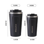 Insulated Coffee Mug Vacuum Travel Cup Thermal Stainless Steel Flask Reusable 380ML - Black