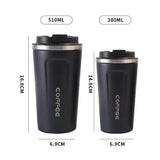 Insulated Coffee Mug Vacuum Travel Cup Thermal Stainless Steel Flask Reusable 380ML - Black - Top-Down View