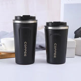 Insulated Coffee Mug Vacuum Travel Cup Thermal Stainless Steel Flask Reusable 380ML - Black - 45-Degree Angle