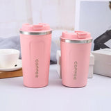 Insulated Coffee Mug Vacuum Travel Cup Thermal Stainless Steel Flask Reusable 380ML - Black - Close-Up Angle