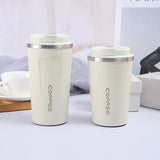 Insulated Coffee Mug Vacuum Travel Cup Thermal Stainless Steel Flask Reusable 380ML - Pink - Rear View