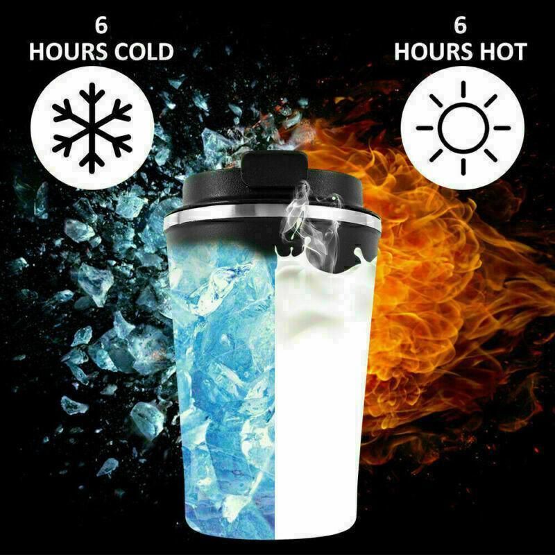 Insulated Coffee Mug Vacuum Travel Cup Thermal Stainless Steel Flask Reusable 380ML - Pink
