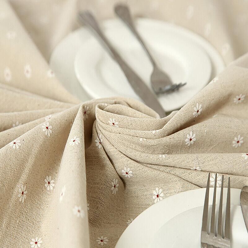 Floral Tablecloth with Lace Edge Cotton Linen Cover for Dining Table Square Rectangle - 90*90CM