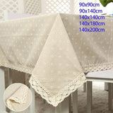 Floral Tablecloth with Lace Edge Cotton Linen Cover for Dining Table Square Rectangle - 140*180CM - Front View