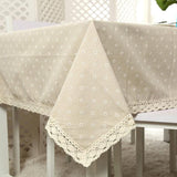 Floral Tablecloth with Lace Edge Cotton Linen Cover for Dining Table Square Rectangle - 140*200CM