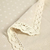 Floral Tablecloth with Lace Edge Cotton Linen Cover for Dining Table Square Rectangle - 140*200CM