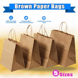 50X Kraft Paper Bags Gift Shopping Carry Craft Brown Bag With Handles - L-25.4cmx33cmx12.7cm - Front View