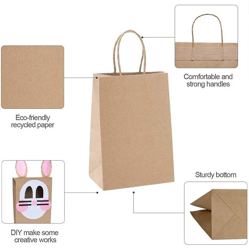 50X Kraft Paper Bags Gift Shopping Carry Craft Brown Bag With Handles - XXL-42cmx31cmx13cm