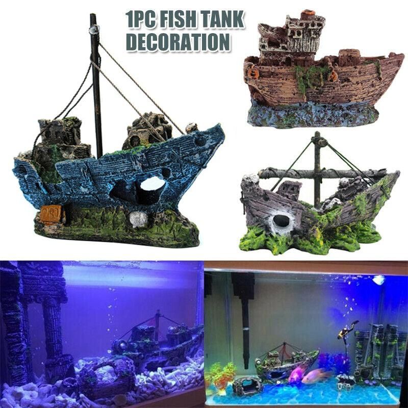 Aquarium Fish Tank Boat Ornament Pirate Ships Resin Landscape Underwater Decor - BB Boat