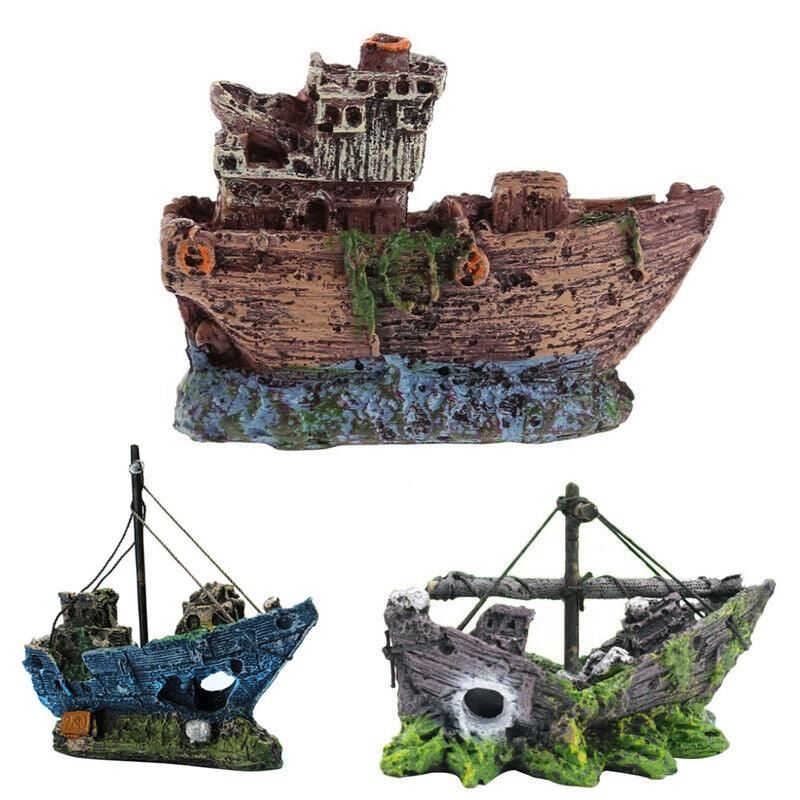 Aquarium Fish Tank Boat Ornament Pirate Ships Resin Landscape Underwater Decor - BB Boat