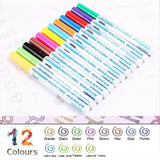 Flysea 12 Colours Writing Drawing Double Line Outline Pen Highlighter Marker Au - 12 Colours Set - Front View