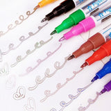 Flysea 12 Colours Writing Drawing Double Line Outline Pen Highlighter Marker Au - 12 Colours Set