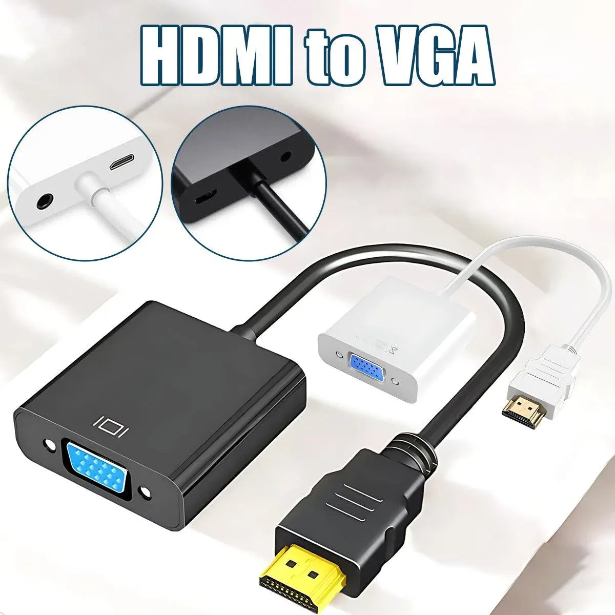 Jasoz 1080P Hdmi Male To Vga Female Video Adapter Cable Converter Chipset - White