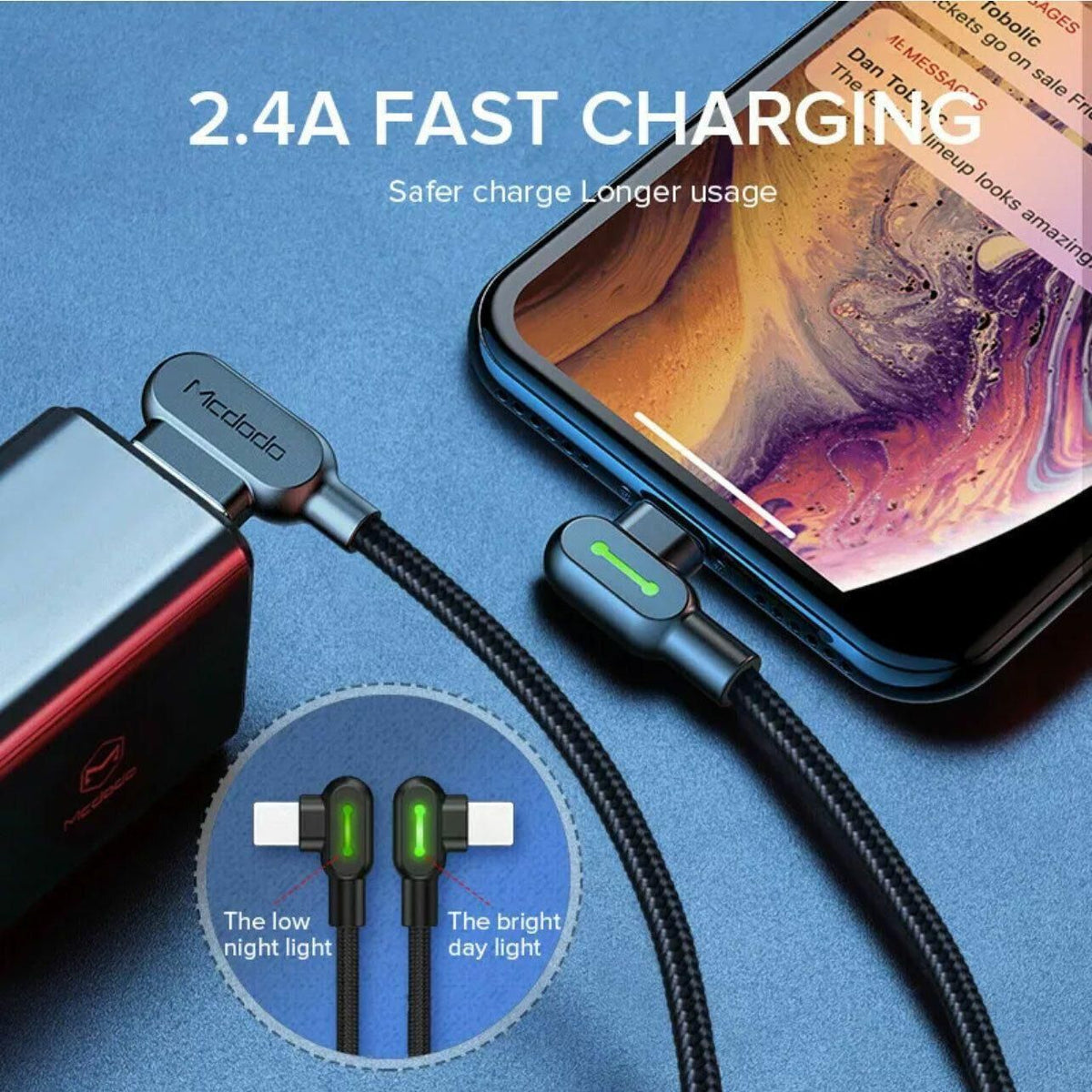 Mcdodo Fast Usb Cable Heavy Duty Charging Syn Charger Iphone 90 Degree Angle - 3m