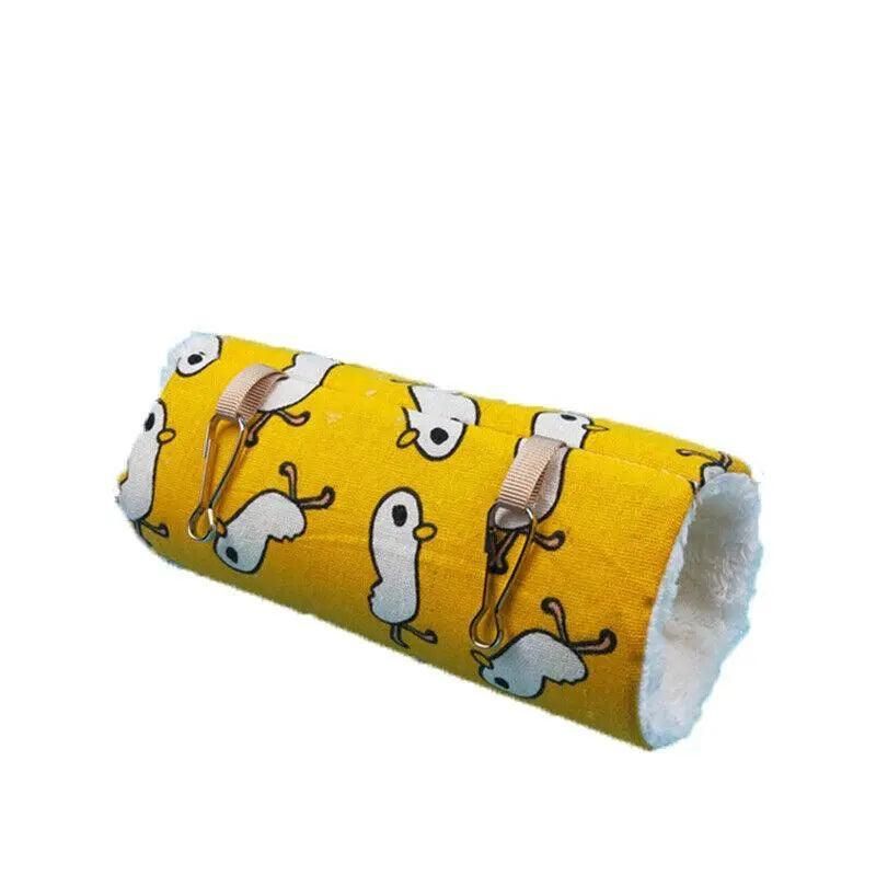 Pet Tunnel Hammock Linen Plush Cotton Cage Hanging Guinea Pig Hamster Warm Sleep - Yellow Duck