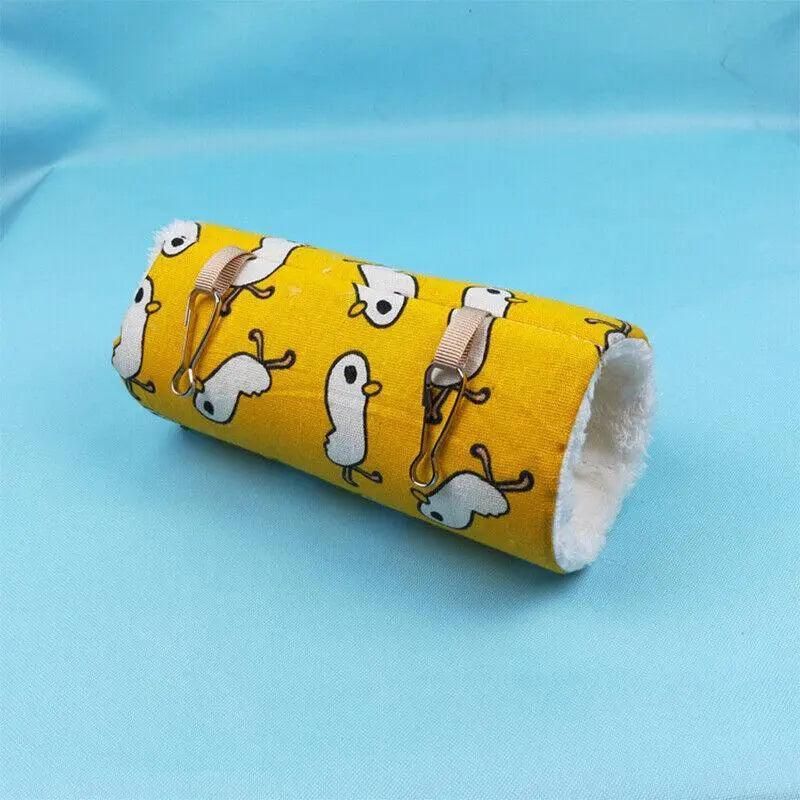 Pet Tunnel Hammock Linen Plush Cotton Cage Hanging Guinea Pig Hamster Warm Sleep - Yellow Duck