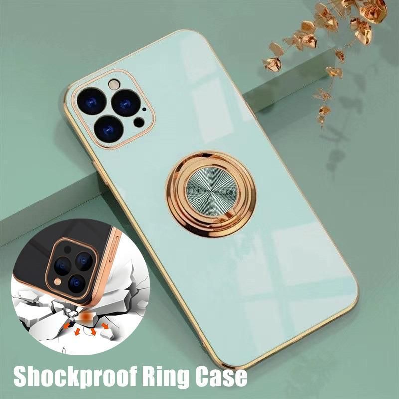 Light Cyan Luxury Shockproof Silicone Ring Case Stand Cover for iPhone 14 13 12 Pro Max - iPhone X/XS