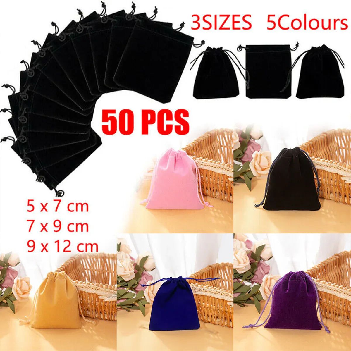 50X Small Velvet Cloth Drawstring Bags Gift Bag Jewelry Ring Pouch Earring Favor 9x12 - Blue