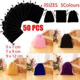 50X Small Velvet Cloth Drawstring Bags Gift Bag Jewelry Ring Pouch Earring Favor 9x12 - Blue - Front View