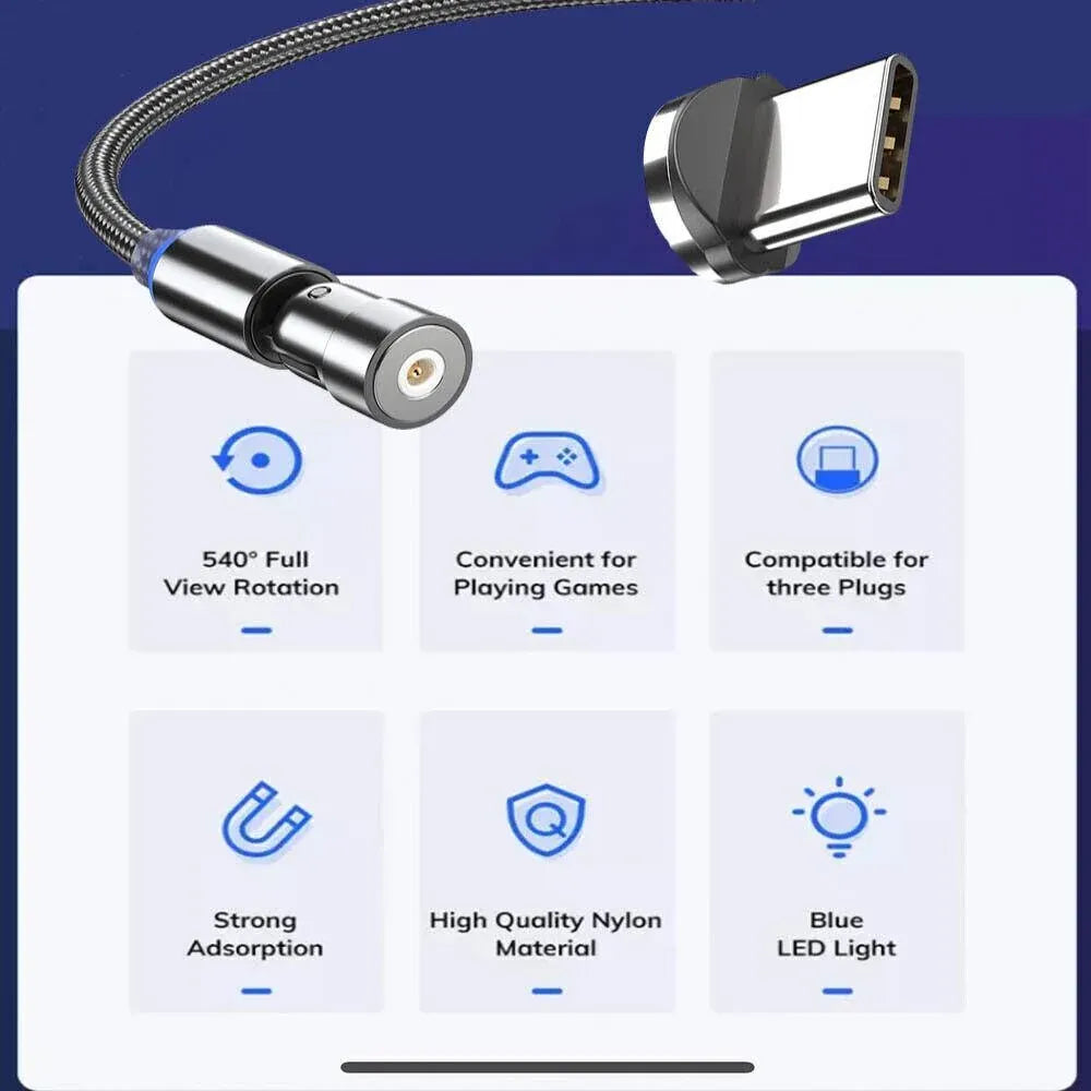 540 Degree Rotating Magnetic Charging Cable USB Data Cord for iPhone 1m 2m 3m - 2m