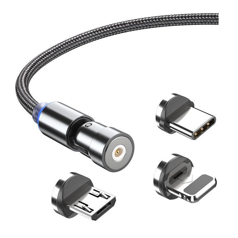 3in1 Fast Charging Cable with Rotating Head for USB C iOS Micro USB Devices - 1M