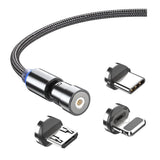 3in1 Fast Charging Cable with Rotating Head for USB C iOS Micro USB Devices - 1M