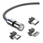 3in1 Fast Charging Cable with Rotating Head for USB C iOS Micro USB Devices - 1M
