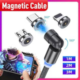 3in1 Fast Charging Cable with Rotating Head for USB C iOS Micro USB Devices - 1M - Front View