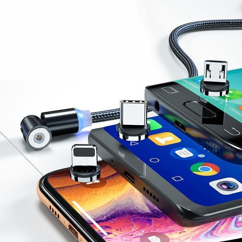 3in1 Fast Charging Cable with Rotating Head for USB C iOS Micro USB Devices - 1M