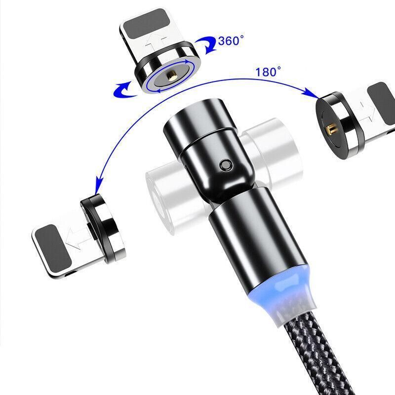 3in1 Fast Charging Cable with Rotating Head for USB C iOS Micro USB Devices - 1M