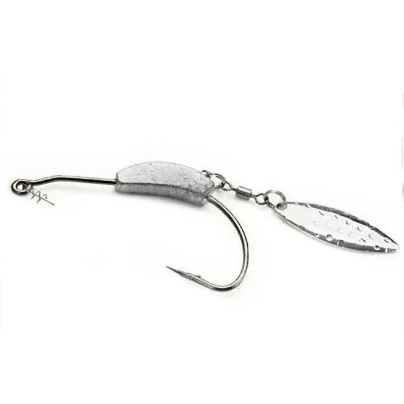 Weedless Jighead Hook Swimbait Worm Fishing Lure Wide Gap Single Barbed Spinner - 2/0#