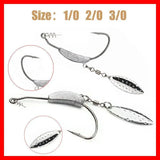 Weedless Jighead Hook Swimbait Worm Fishing Lure Wide Gap Single Barbed Spinner - 2/0# - Front View