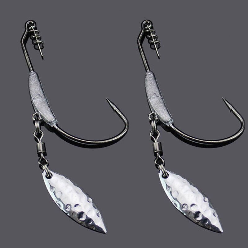 Weedless Jighead Hook Swimbait Worm Fishing Lure Wide Gap Single Barbed Spinner - 2/0#