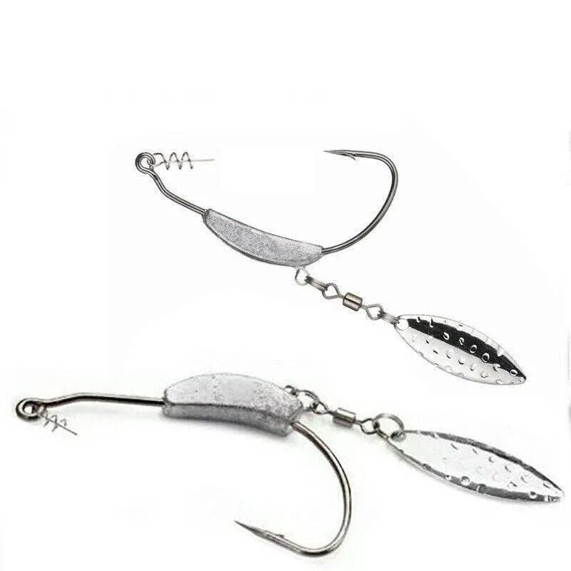Weedless Jighead Hook Swimbait Worm Fishing Lure Wide Gap Single Barbed Spinner - 2/0#