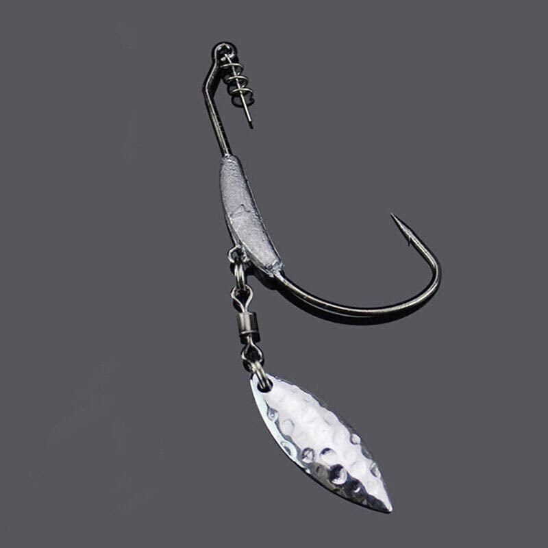 Weedless Jighead Hook Swimbait Worm Fishing Lure Wide Gap Single Barbed Spinner - 2/0#