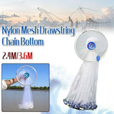8Ft 12Ft Fishing Cast Net Quick Throw Nylon Mesh Drawstring Chain Bottom Spread - 2.4M