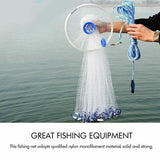 8Ft 12Ft Fishing Cast Net Quick Throw Nylon Mesh Drawstring Chain Bottom Spread - 2.4M - Close-Up Angle