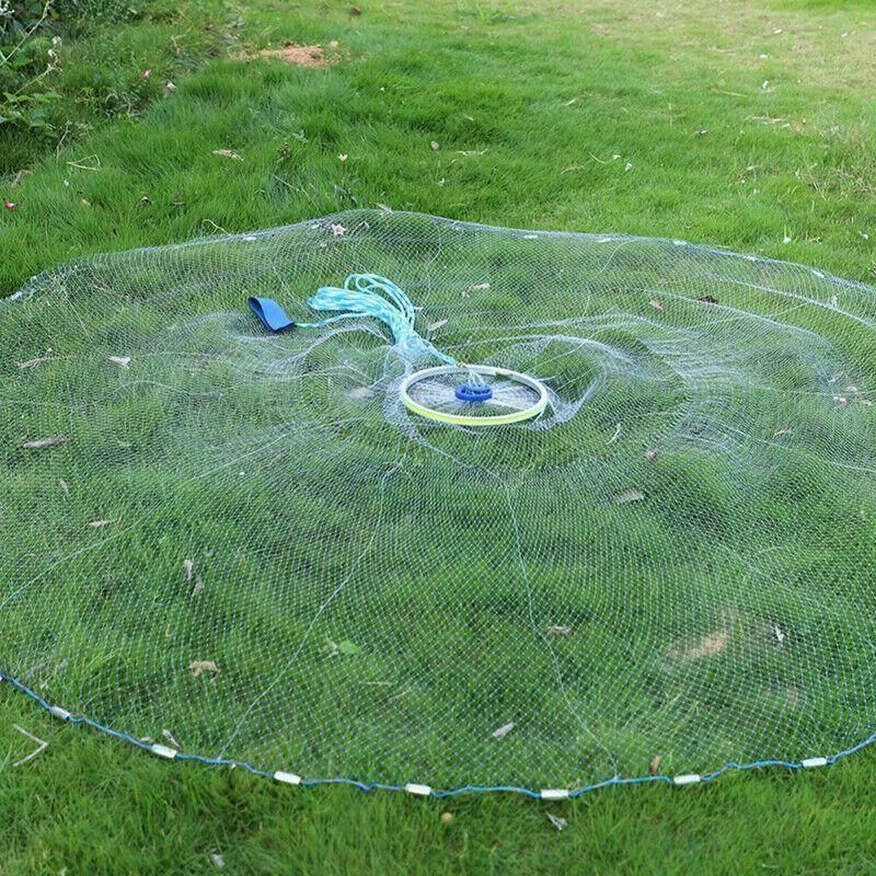 8Ft 12Ft Fishing Cast Net Quick Throw Nylon Mesh Drawstring Chain Bottom Spread - 2.4M