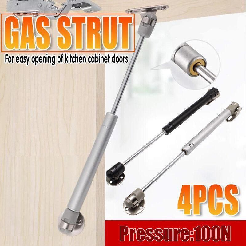 4Pcs 100N Gas Strut Kitchen Cabinet Cupboard Door Hinges Stays - Silver