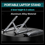 Adjustable Laptop Stand Portable Aluminum Alloy Desktop Holder for 11 to 17.3 Inch - Black - Front View
